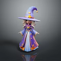 Wizard Character with Purple Starry Hat Blue Purple Robe Gold Star Decorations Cartoon
