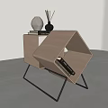 Modern Wooden Side Table with Metal Legs and Decorative Vase Diffuser and Books