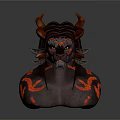 Detailed 3D Demon Character With Red Horns Pointed Ears And Red Tattoos