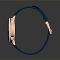 Stylish Wrist Watch with Blue Leather Strap Rose Gold Case and Blue Dial Hands Markers