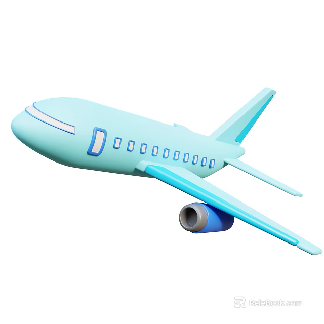 Light Blue Passenger Airplane 3D Model With Windows Wings And Engine 3d model 