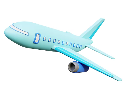 Light Blue Passenger Airplane 3D Model With Windows Wings And Engine 3d model