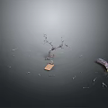Gray Background Featuring Wooden Branch Stone Piece Wooden Plank And Scattered Fragments