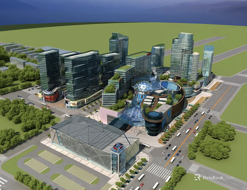 Urban Birds Eye View Planning With Modern High Rise Buildings Green Spaces And Roads 3d model 