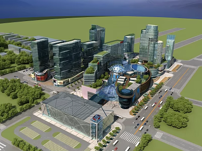 Urban Birds Eye View Planning With Modern High Rise Buildings Green Spaces And Roads 3d model