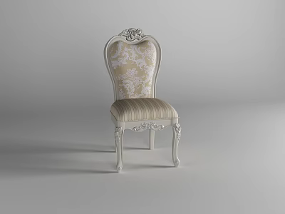 Classic Ornate Dining Chair With Carved Backrest And Striped Seat Cushion 3d model