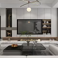 Modern Living and Dining Room Interior With TV Wall Fireplace Sofa And Decorative Plant