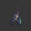 Fantasy Game Movie Character With Colorful Scales Horned Head Wings And Clawed Limbs