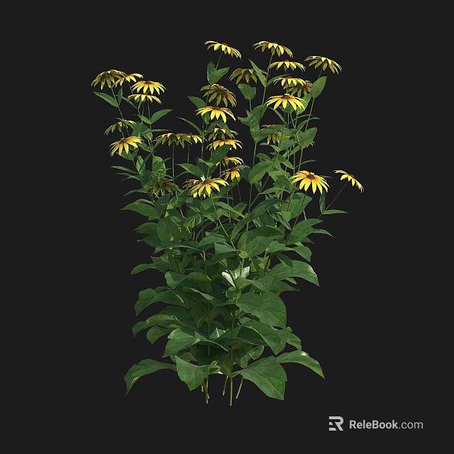 Vibrant Yellow Flowers With Lush Green Leaves In Natural Garden Setting 3d model 