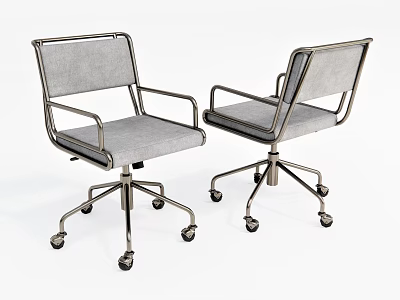 Modern Office Chair With Metal Frame Gray Cushion Armrests And Wheels 3d model