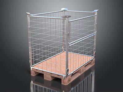 Decorative Ornament Combination With Metal Wire Cage Structure And Wooden Pallet Base 3d model