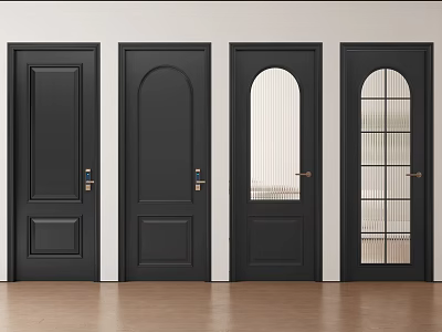 Black Interior Doors With Various Designs Arched Styles And Glass Panel Details 3d model