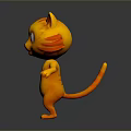 Cute Cartoon Orange Kitten in Standing Pose with Big Eyes on Gray Background