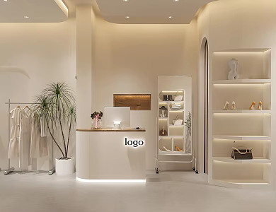 A quiet clothing store a quiet wind women's clothing store clothing store cashier clothing store display wall clothing store clothes display rack clothes bags shoes 3d model