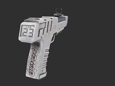 Futuristic White Sci Fi Weapon With Digital Display 23 And Patterned Grip 3d model