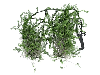 Green Vines Climbing On Metal Frame With Lush Leaves And Dense Foliage 3d model