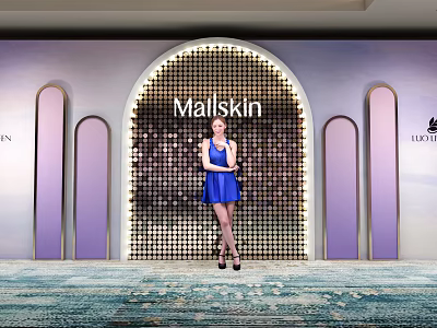 Mallskin Photo Check In Spot With Sparkling Arched Backdrop And Purple Decorations 3d model