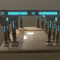 Ancient Style Structural Frame With Stone Columns Glowing Blue Strips Geometric Patterns And Steps 3d model