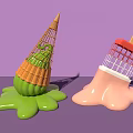 Creative Melted Ice Cream Shapes Design With Grid And Colorful Liquid