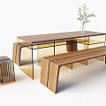 Modern Dining Table Set With Wooden Tabletop Golden Legs And Matching Benches