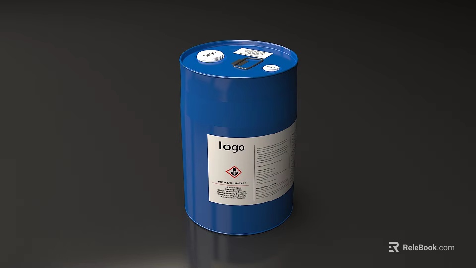 Industrial Blue Drum Container With Safety Warning Label And Product Logo 3d model 