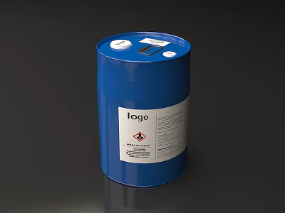 Industrial Blue Drum Container With Safety Warning Label And Product Logo 3d model