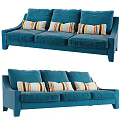 Comfortable Modern Blue Multi Seat Sofa With Striped Decorative Cushions 3d model