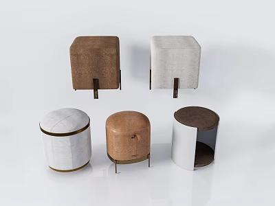 Leather Fabric Sofa Stools With Various Colors Square Round Shapes And Metal Legs 3d model