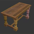 Vintage Wooden Rectangular Table With Carved Legs Classic Design And Wood Grain