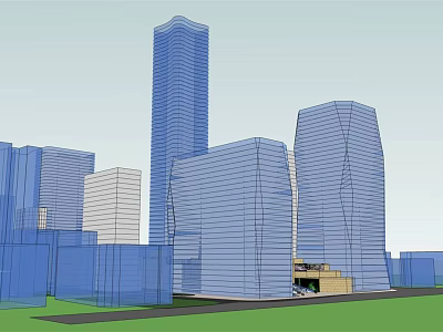 Modern Mixed Use Commercial Complex Featuring Tall Buildings And Urban Architecture 3d model
