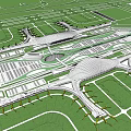 Modern Transportation Hub Architectural Design With Complex Roof And Surrounding Layout