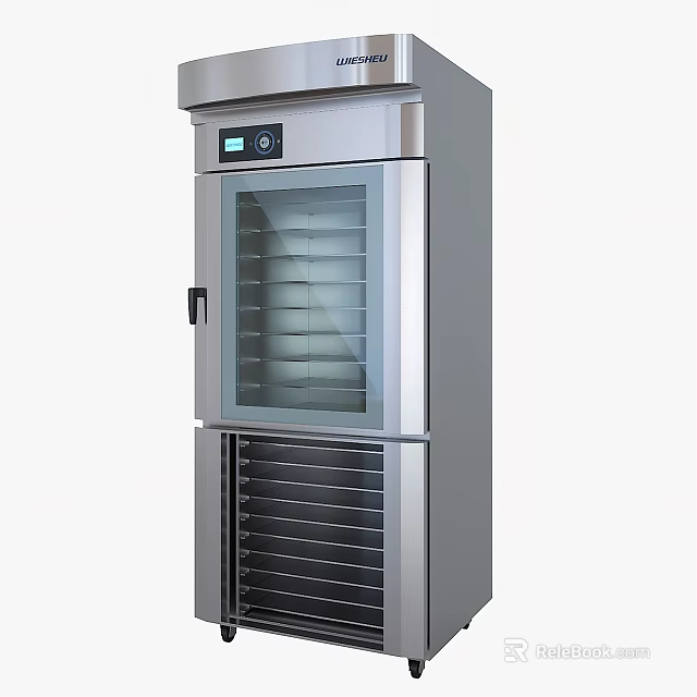 Stainless Steel Upright Kitchen Appliance With Glass Door Multiple Shelves And Control Panel 3d model 