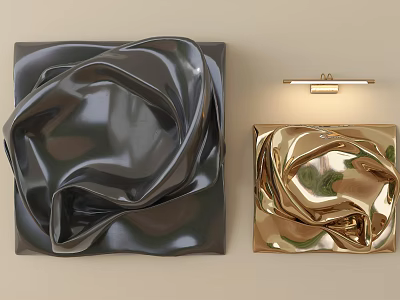 Modern Stylish Wall Decor With Dark Gray And Gold Folded Texture On Beige Wall 3d model