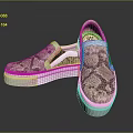 Snake Print Slip On Shoes With White Thick Sole And Black White Trim Casual Style