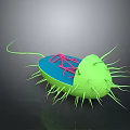 Green Microbial Cell Featuring Blue Section Pink Organelles and Hair like Cilia