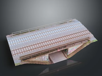 Detailed Railroad Track Structure With Wooden Ties Rails And Concrete Underpass 3d model