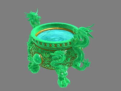 Green Jade Decorative Vessel Carved With Dragons And Water Basin 3d model