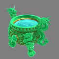 Green Jade Decorative Vessel Carved With Dragons And Water Basin
