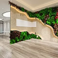 Modern Lounge Area Interior Design With Living Plant Wall Natural Decor And Wooden Flooring