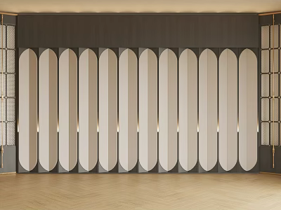 Elegant Luxurious Front Desk Background Wall With Modern Curved Panels And Gold Accent Lighting 3d model
