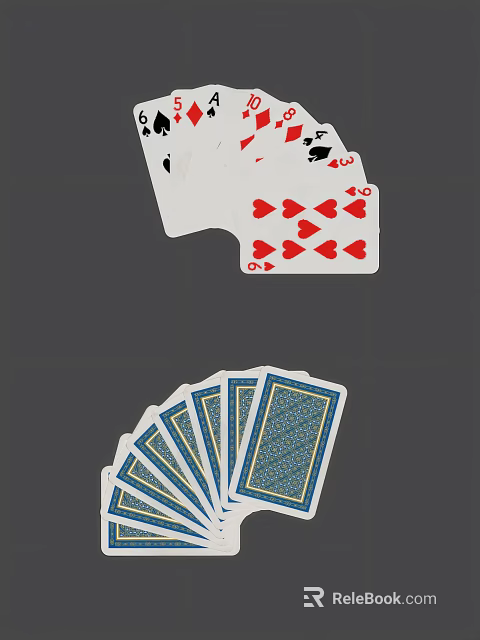 Colorful Playing Cards With Various Suits Fanned Out On Dark Background 3d model 