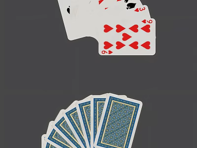 Colorful Playing Cards With Various Suits Fanned Out On Dark Background 3d model