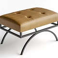 Tufted Brown Leather Sofa Stool With Black Metal Curved Legs