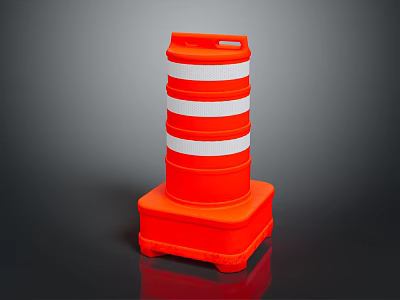 Orange Traffic Barrel With White Reflective Stripes Square Base Durable Plastic For Road Safety 3d model