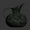 Green Cracked Pitcher With Marble Like Texture Rounded Base Spout And Handle