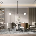 Elegant Restaurant Interior With Dining Table Chairs Pendant Light And Wall Decor