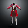 Elegant Red Long Coat With Gold Belt White Lining And Collar Details