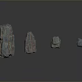 Various Textured Wood Stone Pieces In Different Shapes On Gray Background With Reflections 3d model
