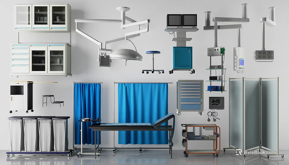 Medical Devices Including Surgical Lamp Cabinet Trolley And Monitor For Hospital Use 3d model 