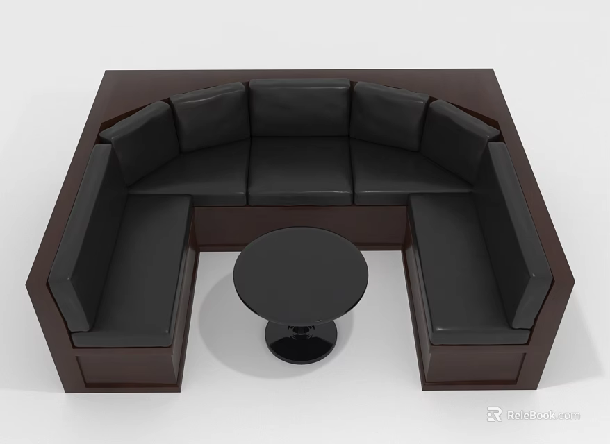Modern Public Chair with Curved Leather Seats and Round Center Table 3d model 